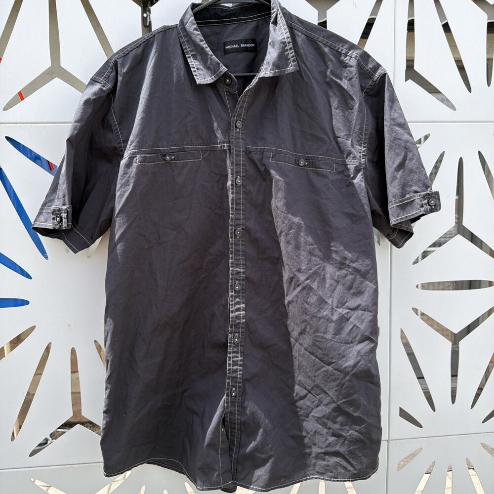 Men’s Michael Brandon Men's Dark Grey Short Sleeve. XL 100% Cotton